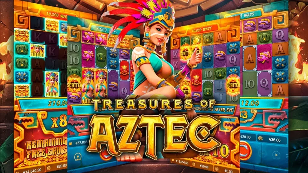 รายละเอียดสัญลักษณ์ Wild และ Scatter ในเกม ทดลองเล่นสล็อต Treasure of Aztec พร้อมระบบกรอบทอง