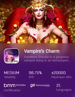 ทดลองเล่นสล็อต VAMPIRE'S CHARM เว็บตรงฝากถอนไม่ีขั้นต่ำ